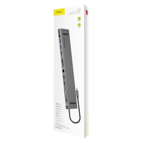 Kup Adapter 11w1 Baseus Élvezet, HUB USB-C 2x HDMI, 3x USB 3.0, VGA, RJ45, USB-C PD, SD/microSD, 3,5mm jack - BSU1208 - {ean13} - Sklep Home Screen