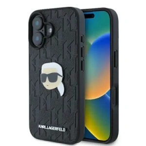 Karl Lagerfeld KLHCP16SPGKLKIPK Apple iPhone 16 hardcase Monogram Karl Head Pin black