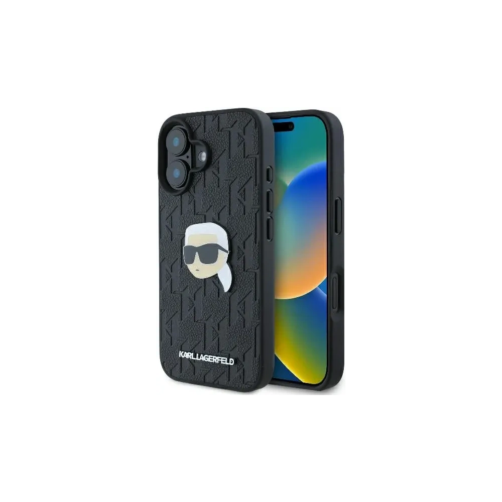 Etui Karl Lagerfeld KLHCP16SPGKLKIPK Apple iPhone 16 hardcase Monogram Karl Head Pin czarny/black