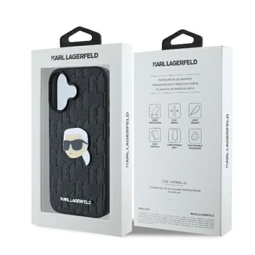 Buy Karl Lagerfeld KLHCP16SPGKLKIPK Apple iPhone 16 hardcase Monogram Karl Head Pin black - KLD21743 - {ean13} - Home Screen Store Europe