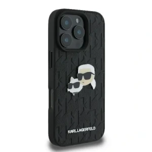Buy Karl Lagerfeld KLHCP16XPGKLKCPK Apple iPhone 16 Pro Max hardcase Monogram Karl&Chaoupette Head Pin black - KLD21749 - {ean13} - Home Screen Store Europe