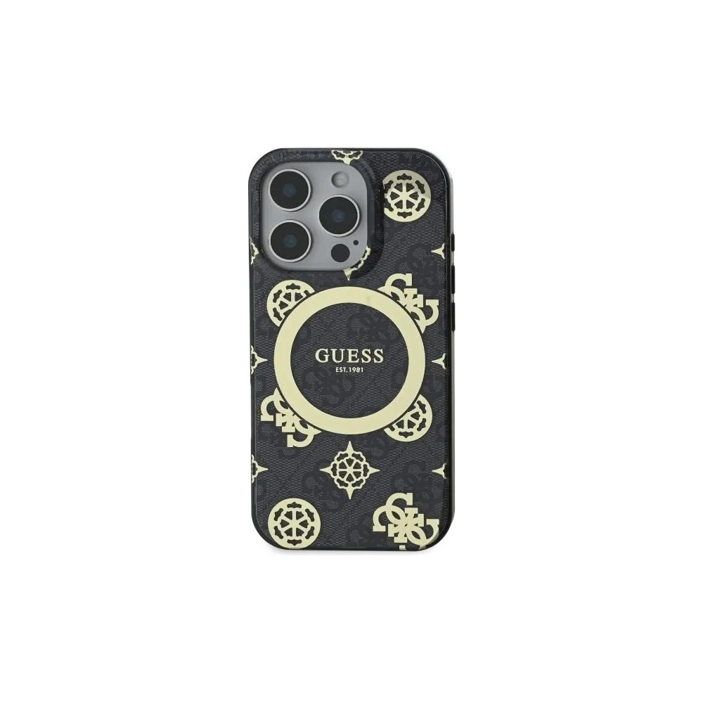 Etui Guess GUHMP16LH4PYEEK Apple iPhone 16 Pro hardcase IML Peony On 4G Background MagSafe czarny/black