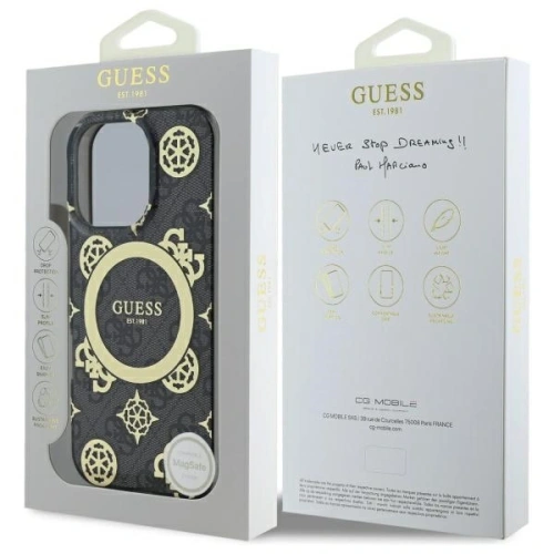 Buy Guess GUHMP16LH4PYEEK Apple iPhone 16 Pro hardcase IML Peony On 4G Background MagSafe black - GUE3652 - {ean13} - Home Screen Store Europe