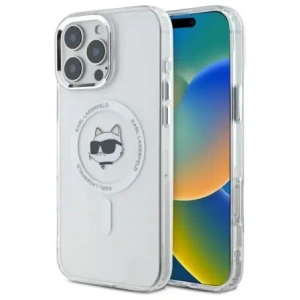 Buy Karl Lagerfeld KLHMP16LHLSCHH Apple iPhone 16 Pro hardcase IML Metal Choupette Head MagSafe white - KLD21753 - {ean13} - Home Screen Store Europe