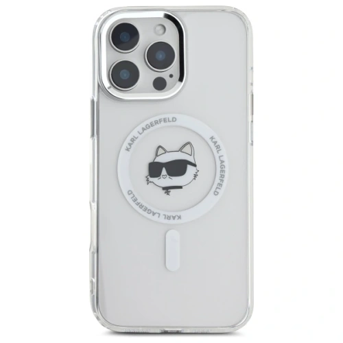 Buy Karl Lagerfeld KLHMP16LHLSCHH Apple iPhone 16 Pro hardcase IML Metal Choupette Head MagSafe white - KLD21753 - {ean13} - Home Screen Store Europe