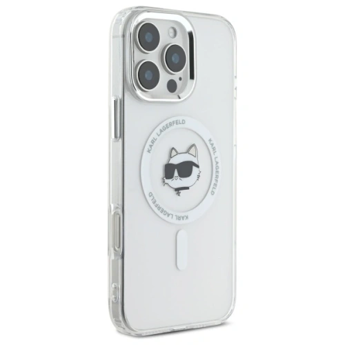 Buy Karl Lagerfeld KLHMP16LHLSCHH Apple iPhone 16 Pro hardcase IML Metal Choupette Head MagSafe white - KLD21753 - {ean13} - Home Screen Store Europe