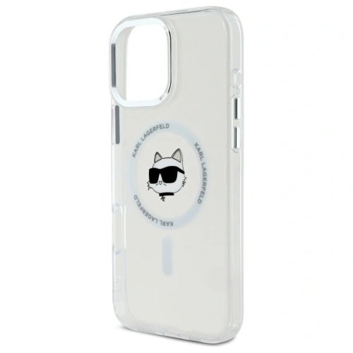Buy Karl Lagerfeld KLHMP16LHLSCHH Apple iPhone 16 Pro hardcase IML Metal Choupette Head MagSafe white - KLD21753 - {ean13} - Home Screen Store Europe