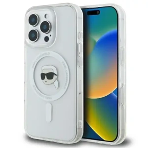 Buy Karl Lagerfeld KLHMP16LHLSKIH Apple iPhone 16 Pro hardcase IML Metal Karl Head MagSafe white - KLD21755 - {ean13} - Home Screen Store Europe