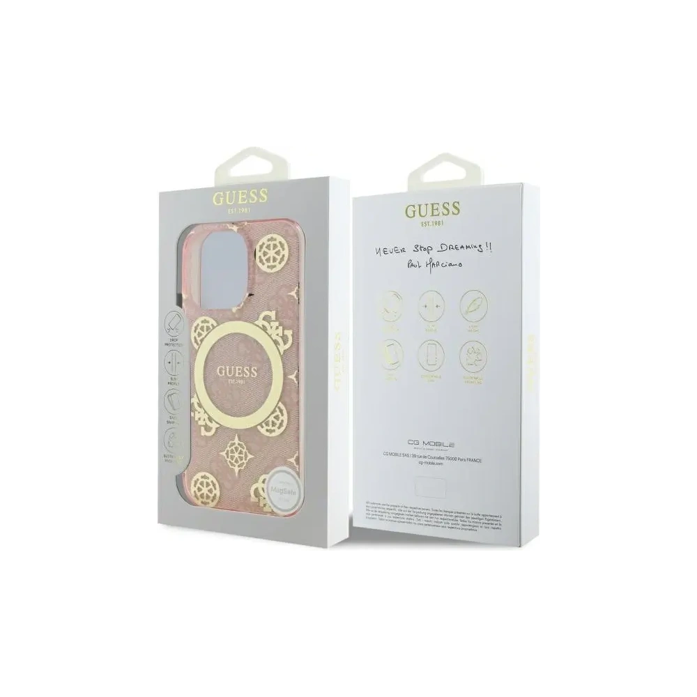 Etui Guess GUHMP16LH4PYEEP Apple iPhone 16 Pro hardcase IML Peony On 4G Background MagSafe różowy/pink