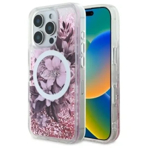 Buy Guess GUHMP16LLFMWTP AppleiPhone 16 Pro hardcase Liquid Glitter Flower MagSafe pink - GUE3654 - {ean13} - Home Screen Store Europe