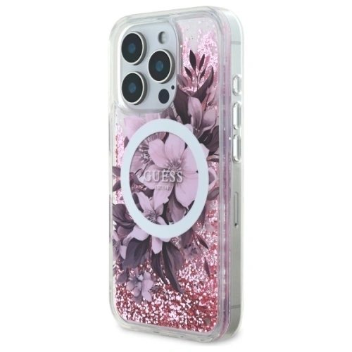 Buy Guess GUHMP16LLFMWTP AppleiPhone 16 Pro hardcase Liquid Glitter Flower MagSafe pink - GUE3654 - {ean13} - Home Screen Store Europe