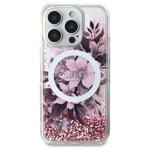 Buy Guess GUHMP16LLFMWTP AppleiPhone 16 Pro hardcase Liquid Glitter Flower MagSafe pink - GUE3654 - {ean13} - Home Screen Store Europe