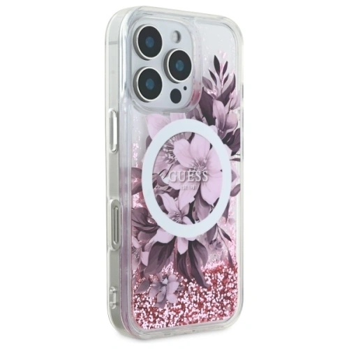 Buy Guess GUHMP16LLFMWTP AppleiPhone 16 Pro hardcase Liquid Glitter Flower MagSafe pink - GUE3654 - {ean13} - Home Screen Store Europe