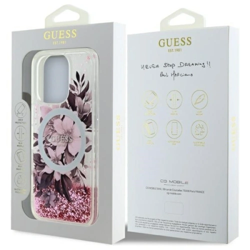 Buy Guess GUHMP16LLFMWTP AppleiPhone 16 Pro hardcase Liquid Glitter Flower MagSafe pink - GUE3654 - {ean13} - Home Screen Store Europe