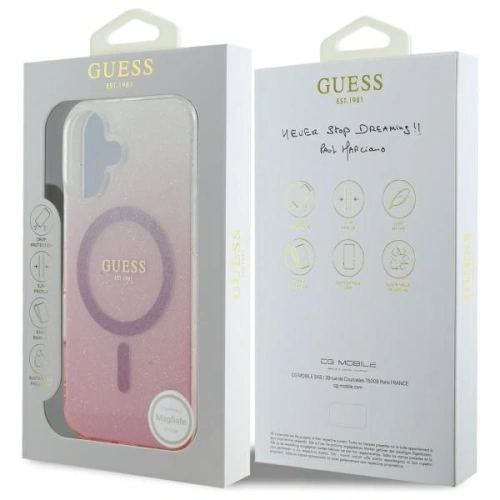 Buy Guess GUHMP16SHGRCELP Apple iPhone 16 hardcase IML Glitter Gradient MagSafe pink - GUE3655 - {ean13} - Home Screen Store Europe
