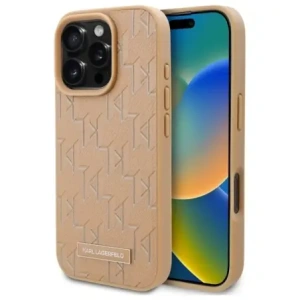 Buy Karl Lagerfeld KLHMP16LPKHPORPE Apple iPhone 16 Pro hardcase Leather Monogram Metal Logo MagSafe beige - KLD21758 - {ean13} - Home Screen Store Europe