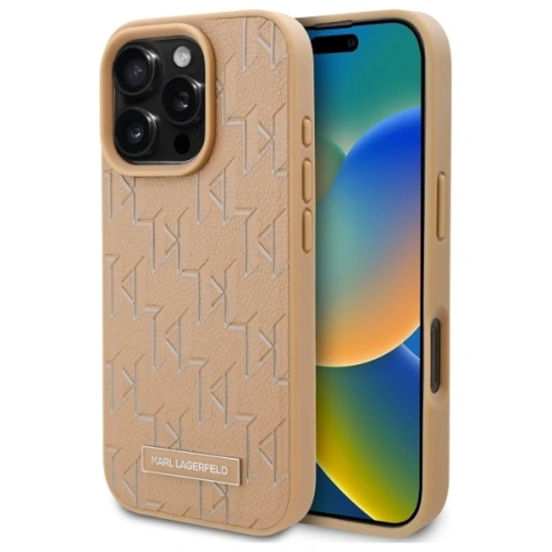 Buy Karl Lagerfeld KLHMP16LPKHPORPE Apple iPhone 16 Pro hardcase Leather Monogram Metal Logo MagSafe beige - KLD21758 - {ean13} - Home Screen Store Europe