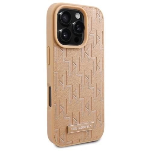 Buy Karl Lagerfeld KLHMP16LPKHPORPE Apple iPhone 16 Pro hardcase Leather Monogram Metal Logo MagSafe beige - KLD21758 - {ean13} - Home Screen Store Europe