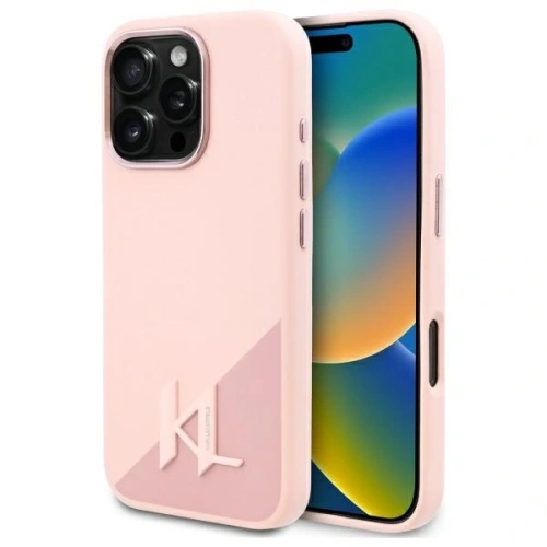 Buy Karl Lagerfeld KLHMP16LSCMKMPCP Apple iPhone 16 Pro hardcase Silicone Shadow Metal Initial MagSafe pink - KLD21761 - {ean13} - Home Screen Store Europe
