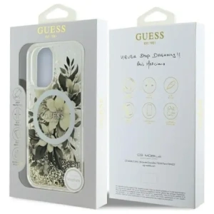 Kup Etui Guess GUHMP16SLFMWTE Apple iPhone 16 hardcase Liquid Glitter Flower MagSafe béžový/beige - GUE3657 - {ean13} - Sklep Home Screen
