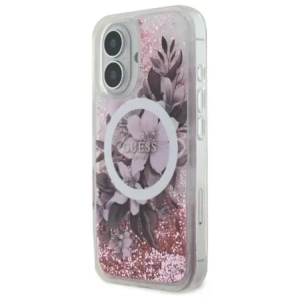 Buy Guess GUHMP16SLFMWTP Apple iPhone 16 hardcase Liquid Glitter Flower MagSafe pink - GUE3658 - {ean13} - Home Screen Store Europe