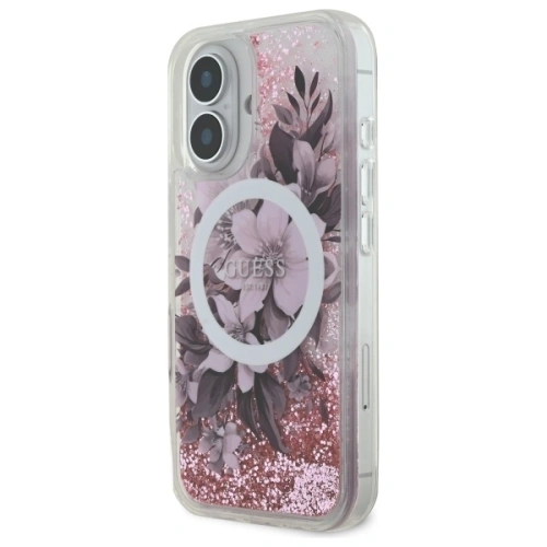 Buy Guess GUHMP16SLFMWTP Apple iPhone 16 hardcase Liquid Glitter Flower MagSafe pink - GUE3658 - {ean13} - Home Screen Store Europe