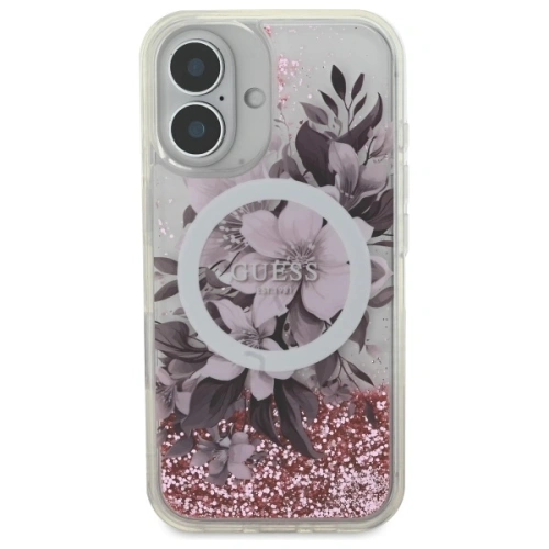 Kup Guess GUHMP16SLFMWTP Apple iPhone 16 carcasă rigidă Liquid Glitter Flower MagSafe roz - GUE3658 - {ean13} - Sklep Home Screen