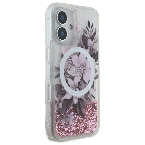 Buy Guess GUHMP16SLFMWTP Apple iPhone 16 hardcase Liquid Glitter Flower MagSafe pink - GUE3658 - {ean13} - Home Screen Store Europe