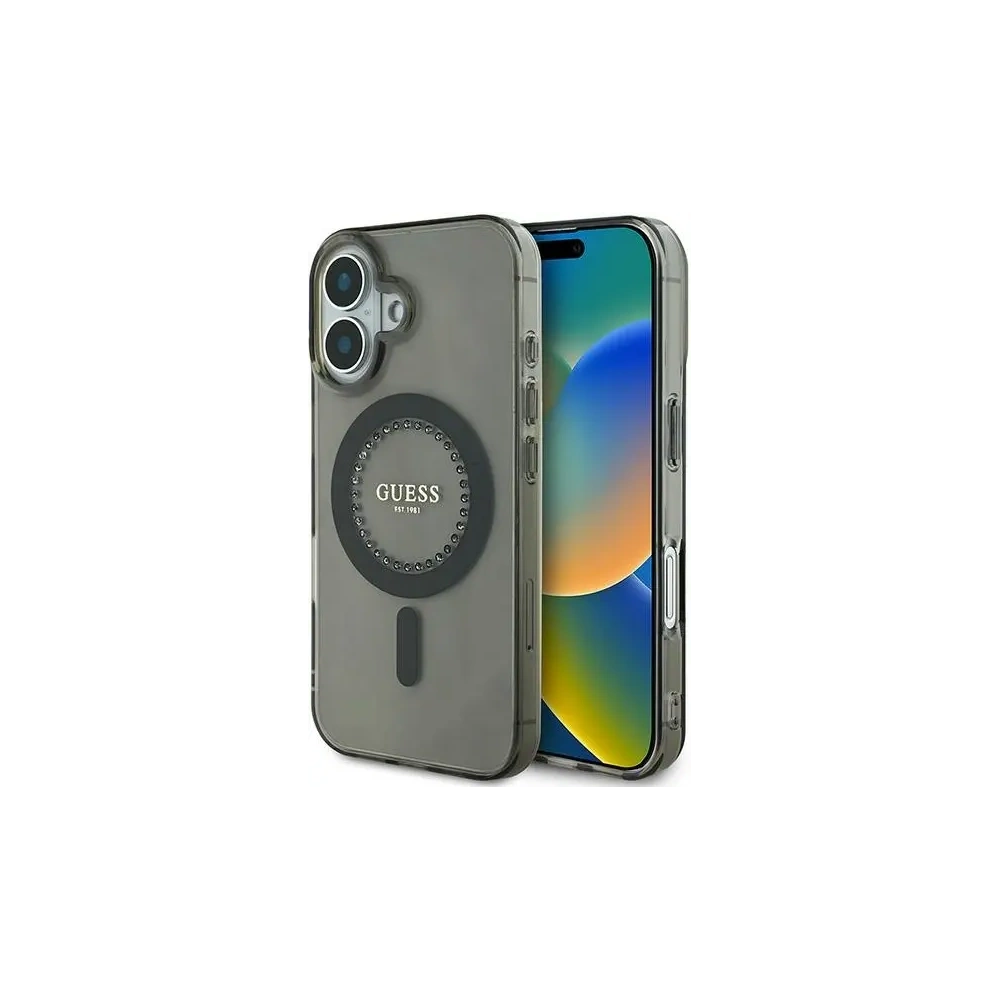 Etui Guess GUHMP16SPFTDTEK Apple iPhone 16 hardcase IML Rhinestones MagSafe czarny/black