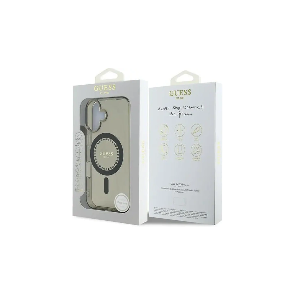 Etui Guess GUHMP16SPFTDTEK Apple iPhone 16 hardcase IML Rhinestones MagSafe czarny/black