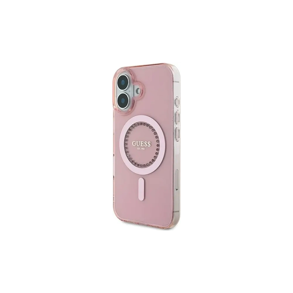 Etui Guess GUHMP16SPFTDTEP Apple iPhone 16 hardcase IML Rhinestones MagSafe różowy/pink