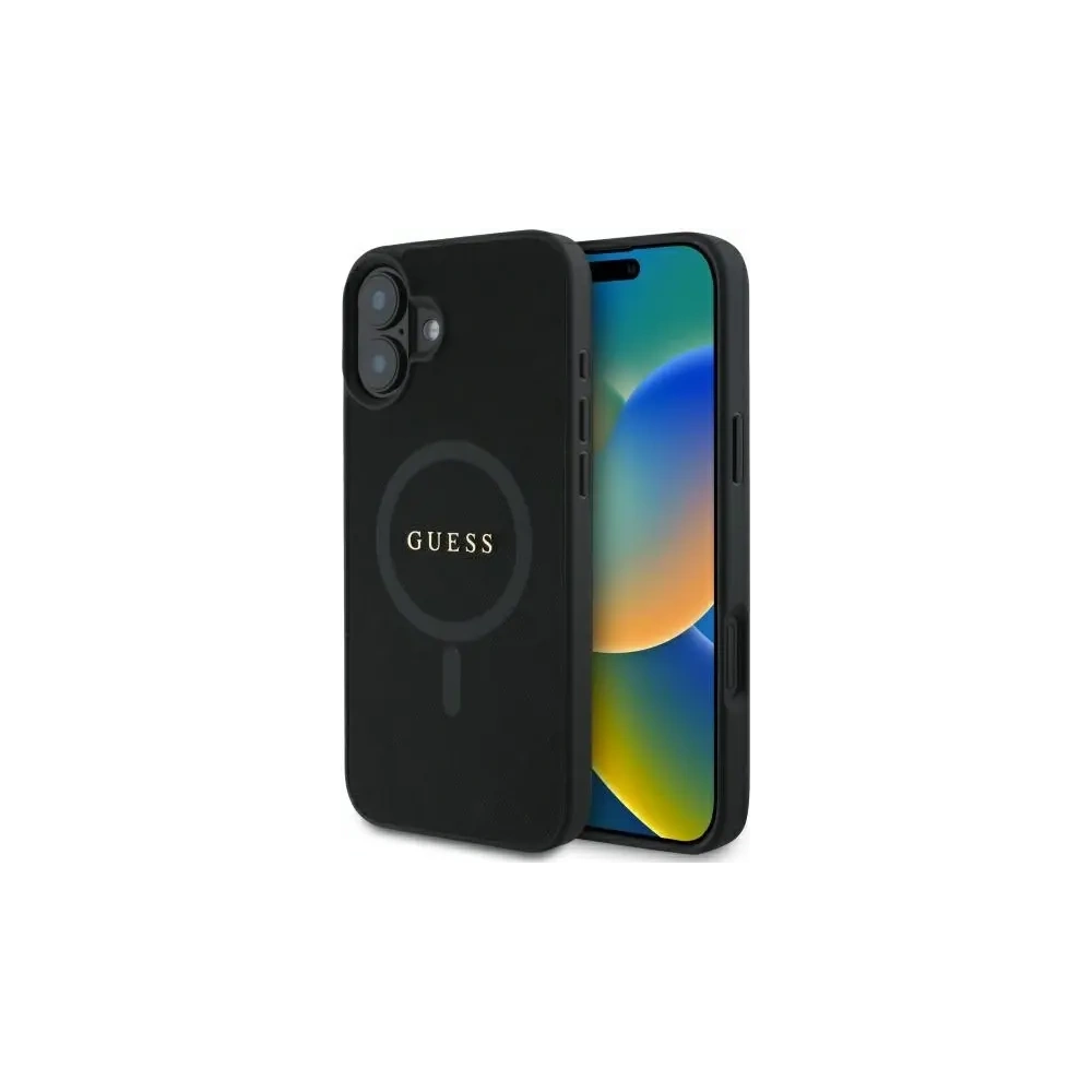 Etui Guess GUHMP16SPSAHMCK Apple iPhone 16 hardcase Saffiano Classic Logo MagSafe czarny/black