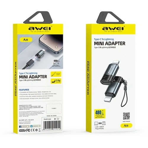 Kup AWEI A11 USB-C / Lightning Adapter grau - AWEI230 - {ean13} - Sklep Home Screen