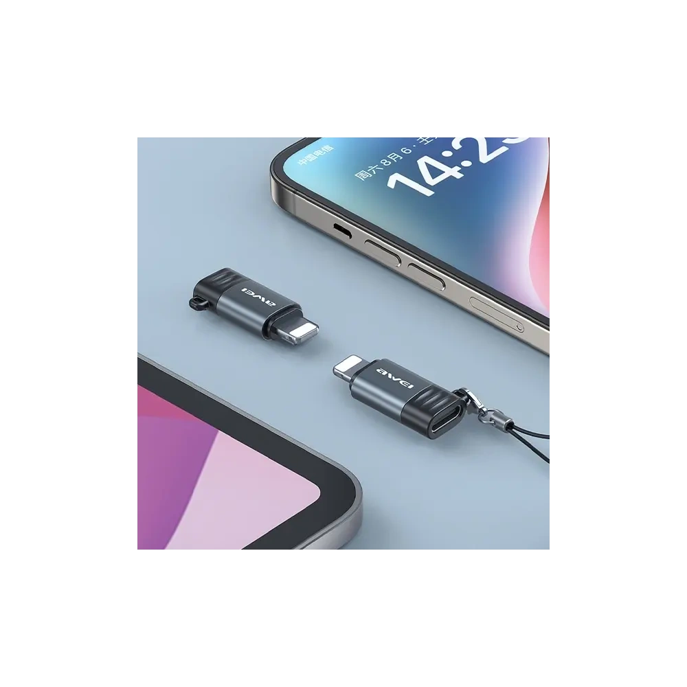 Adapter AWEI A11 USB-C / Lightning szary/grey