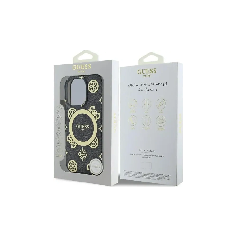 Etui Guess GUHMP16XH4PYEEK Apple iPhone 16 Pro Max hardcase IML Peony On 4G Background MagSafe czarny/black