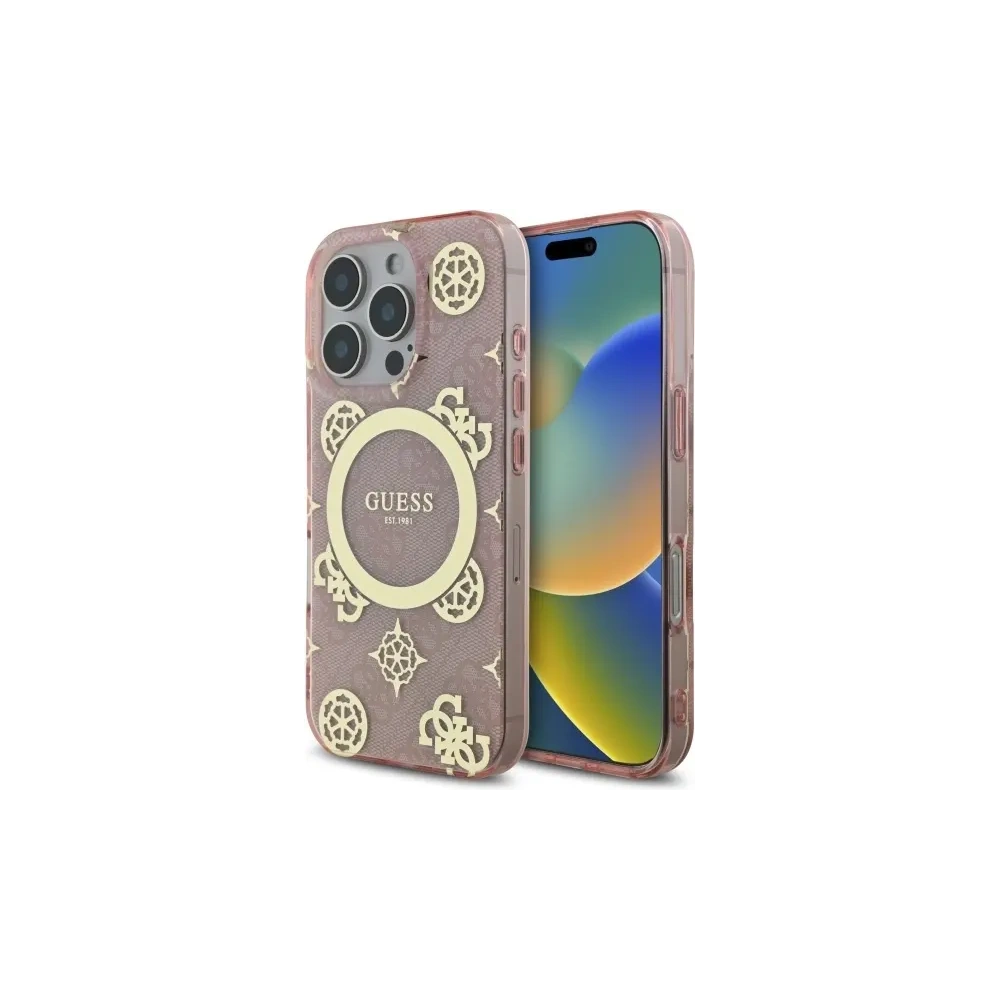 Etui Guess GUHMP16XH4PYEEP Apple iPhone 16 Pro Max hardcase IML Peony On 4G Background MagSafe różowy/pink
