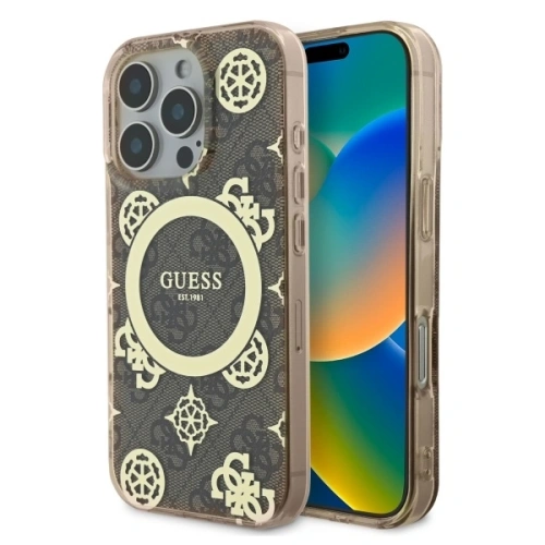 Buy Guess GUHMP16XH4PYEEW Apple iPhone 16 Pro Max hardcase IML Peony On 4G Background MagSafe brown - GUE3672 - {ean13} - Home Screen Store Europe