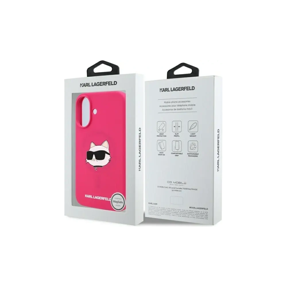 Etui Karl Lagerfeld KLHMP16SSCHPPLF Apple iPhone 16 hardcase Silicone Choupette Head Print MagSafe fuksja/fuschia