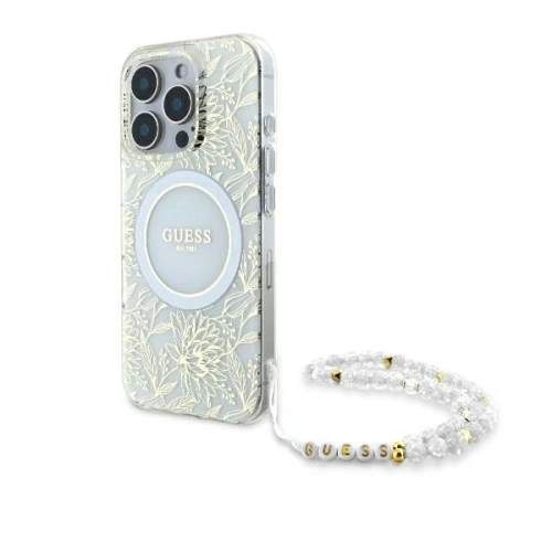Kup Etui Guess GUHMP16XHCPOFPH Apple iPhone 16 Pro Max hardcase IML Flowers Allover Electro With Pearl Strap MagSafe biały/white - GUE3673 - {ean13} - Sklep Home Screen