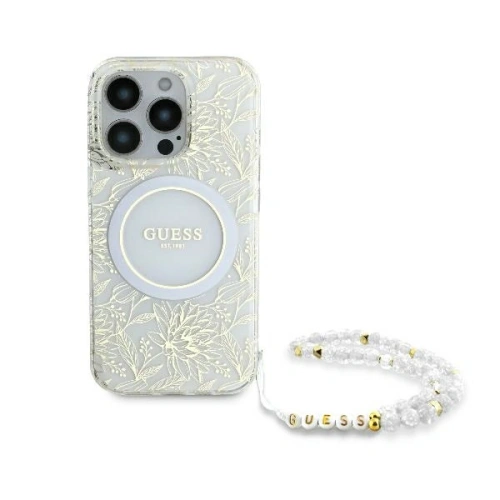 Kup Guess GUHMP16XHCPOFPH Apple iPhone 16 Pro Max Hardcase IML Blumen Allover Elektro mit Perlenriemen MagSafe weiß - GUE3673 - {ean13} - Sklep Home Screen