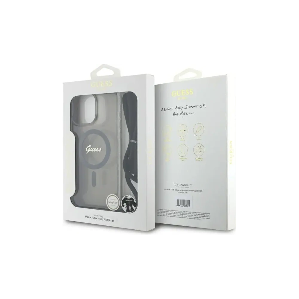 Etui Guess GUHMP16XHCTSGNSK Apple iPhone 16 Pro Max hardcase Crossbody Cord Script MagSafe czarny/black