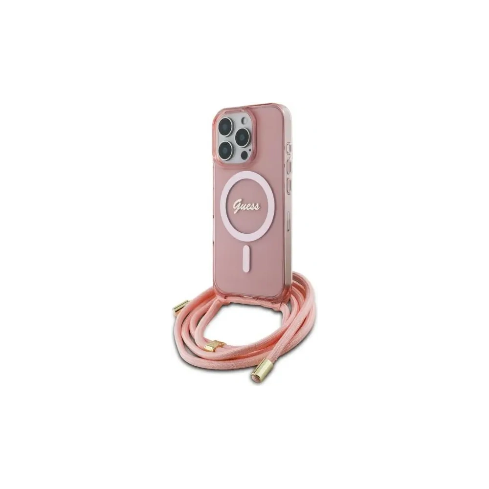 Etui Guess GUHMP16XHCTSGNSP Apple iPhone 16 Pro Max hardcase Crossbody Cord Script MagSafe różowy/pink