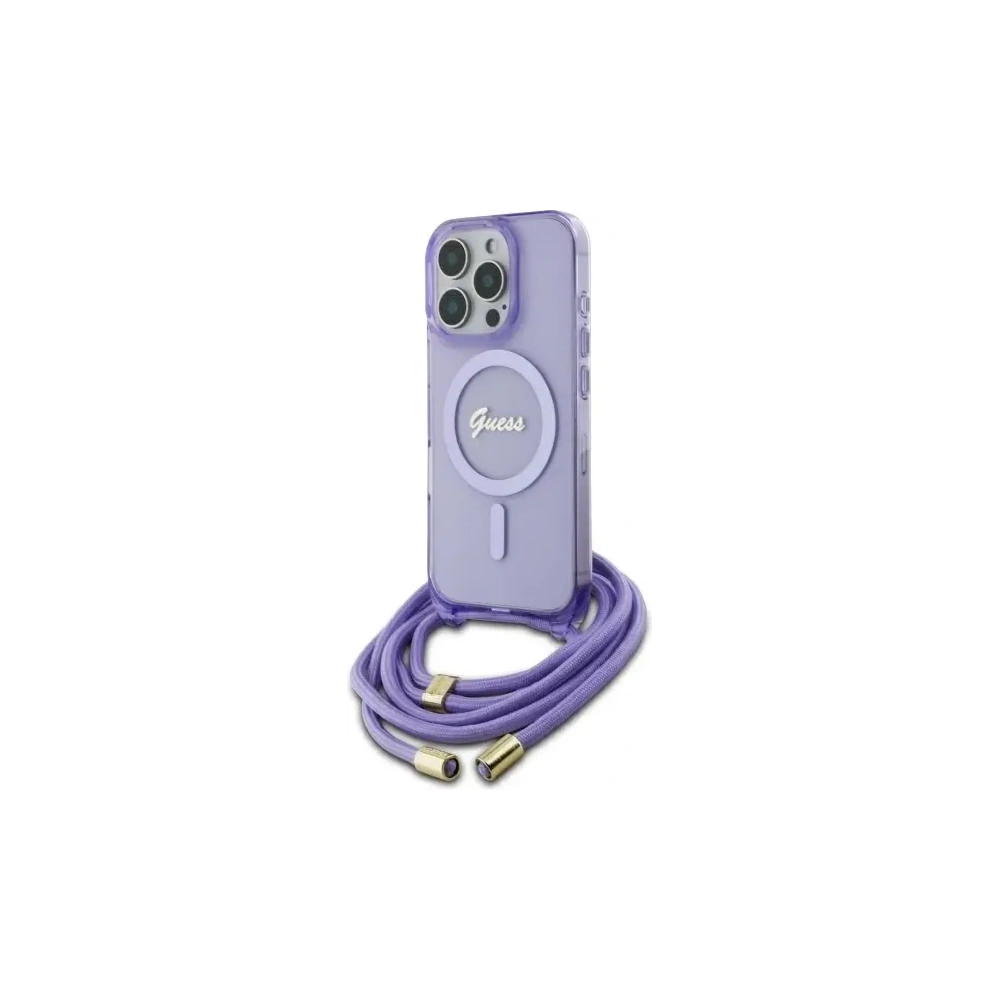 Etui Guess GUHMP16XHCTSGNSU Apple iPhone 16 Pro Max hardcase Crossbody Cord Script MagSafe fioletowy/purple