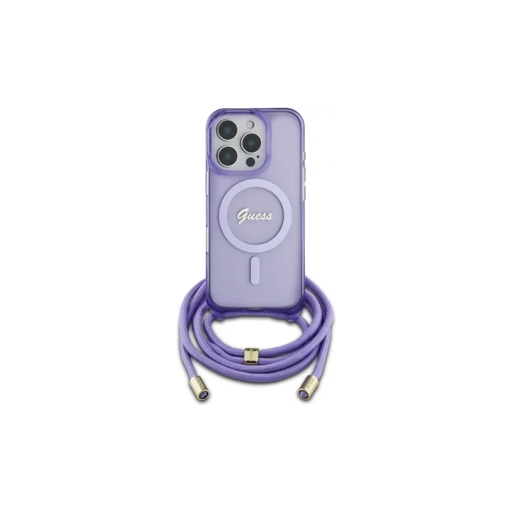 Etui Guess GUHMP16XHCTSGNSU Apple iPhone 16 Pro Max hardcase Crossbody Cord Script MagSafe fioletowy/purple