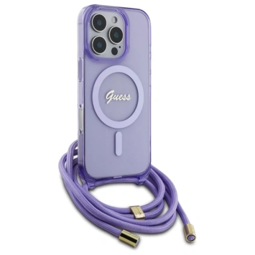 Kup Etui Guess GUHMP16XHCTSGNSU Apple iPhone 16 Pro Max hardcase Crossbody Cord Script MagSafe fioletowy/purple - GUE3676 - {ean13} - Sklep Home Screen