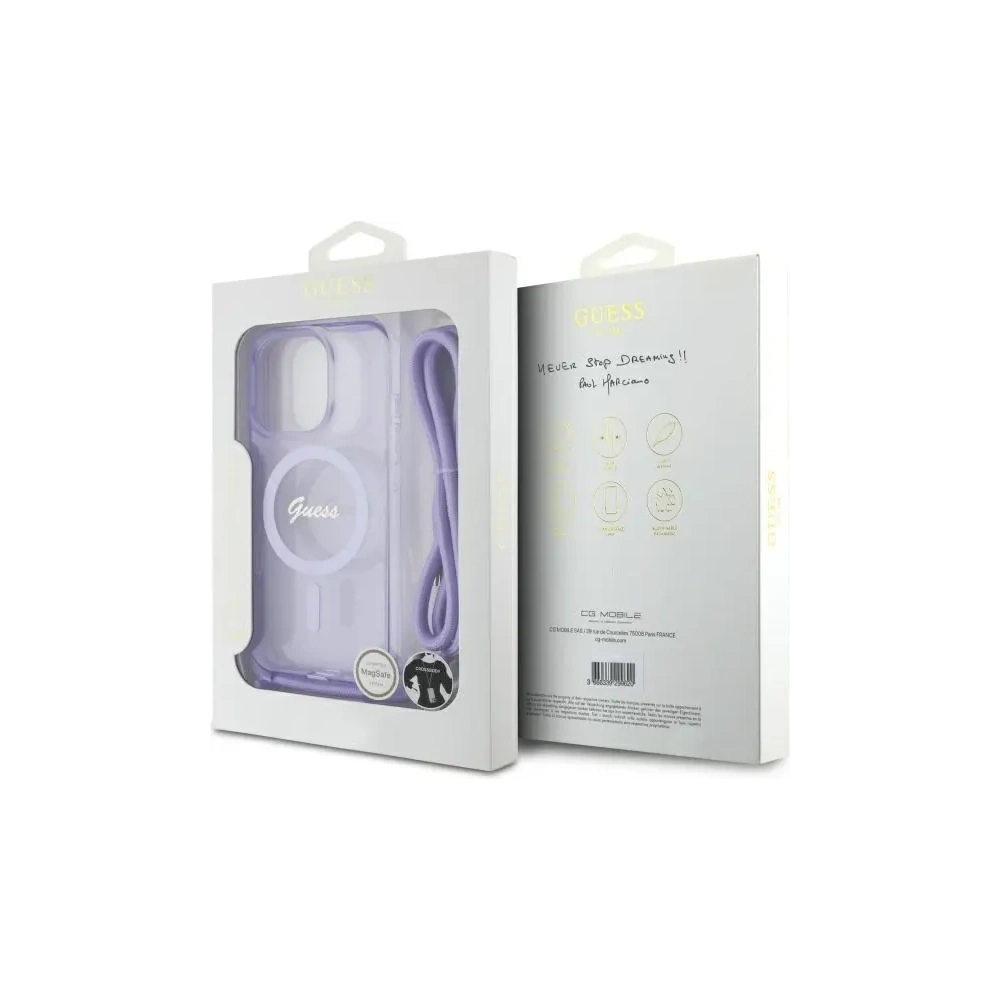 Etui Guess GUHMP16XHCTSGNSU Apple iPhone 16 Pro Max hardcase Crossbody Cord Script MagSafe fioletowy/purple