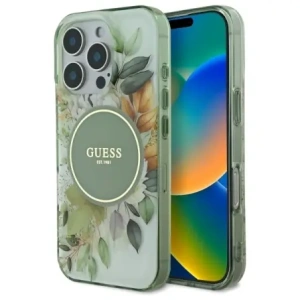 Buy Guess GUHMP16XHFWBDCEN Apple iPhone 16 Pro Max hardcase IML Flower & Tonal Circle MagSafe green - GUE3677 - {ean13} - Home Screen Store Europe