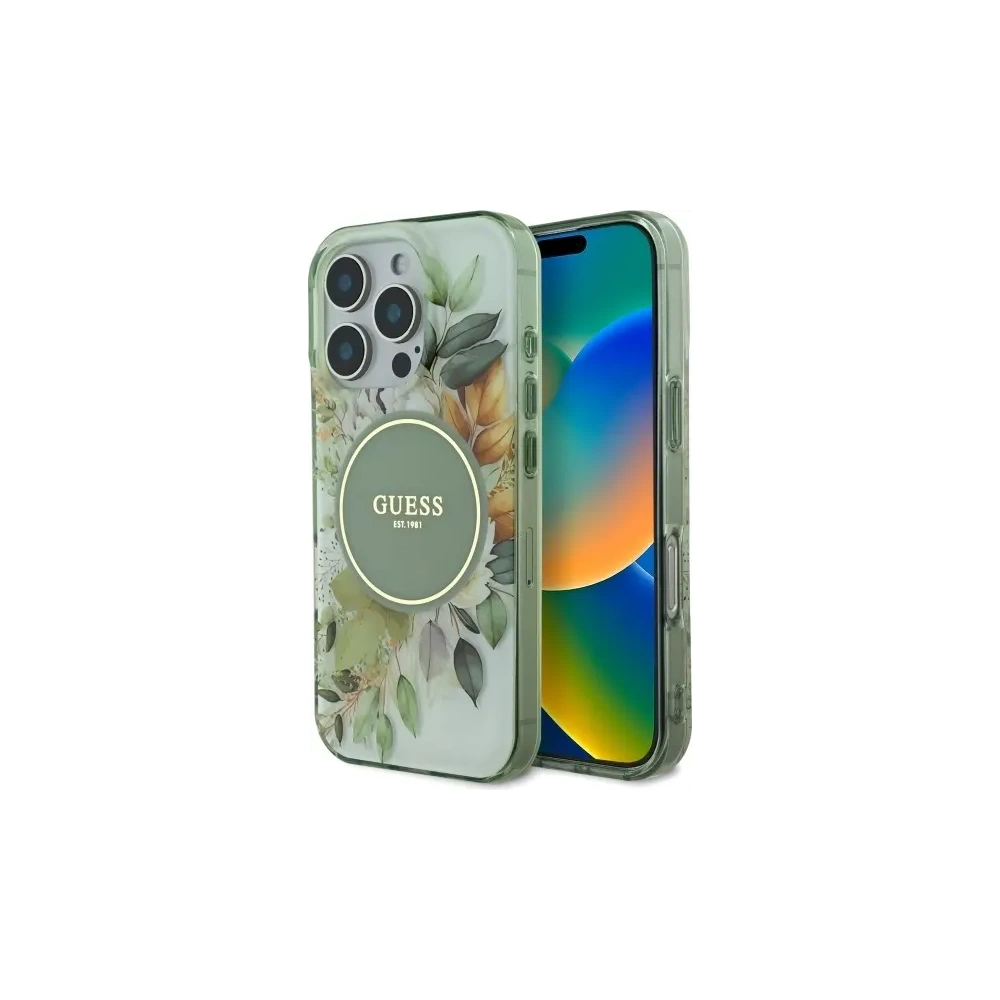 Etui Guess GUHMP16XHFWBDCEN Apple iPhone 16 Pro Max hardcase IML Flower & Tonal Circle MagSafe zielony/green