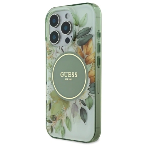 Kup Guess GUHMP16XHFWBDCEN Apple iPhone 16 Pro Max Hardcase IML Blume & Tonal Circle MagSafe grün - GUE3677 - {ean13} - Sklep Home Screen