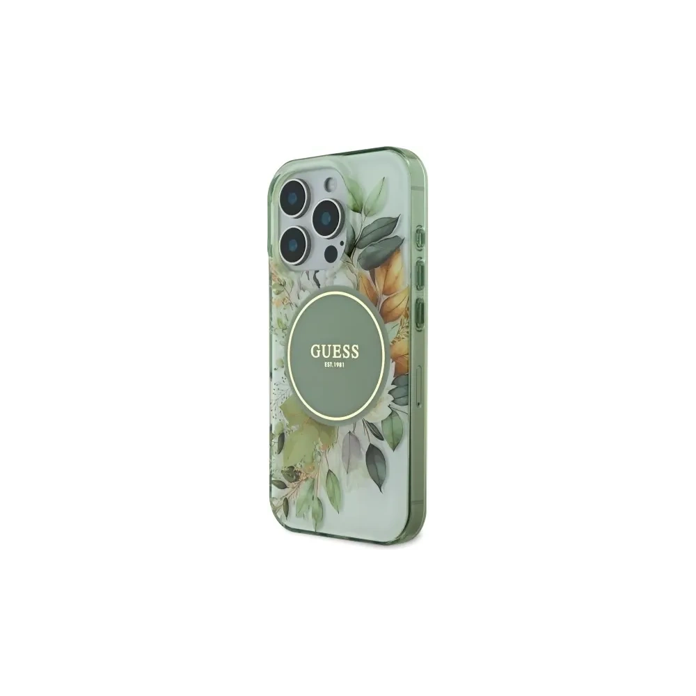 Etui Guess GUHMP16XHFWBDCEN Apple iPhone 16 Pro Max hardcase IML Flower & Tonal Circle MagSafe zielony/green